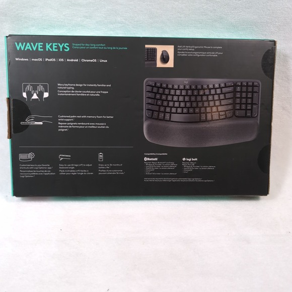 Logitech Wave Keys Wireless Ergonomic Keyboard Graphite YR0096 920-011898 - Picture 2 of 7